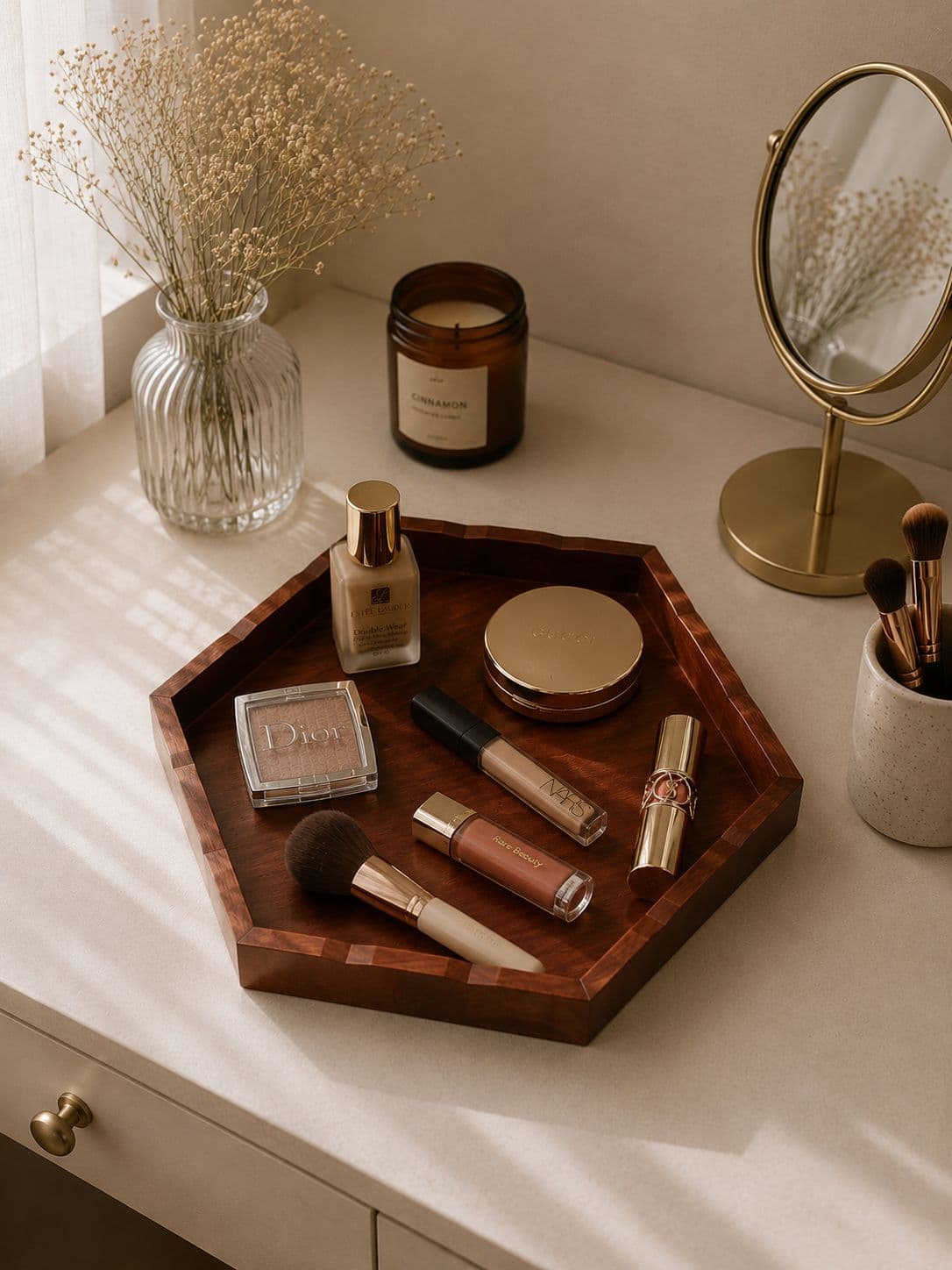 Hexagon wooden serving tray