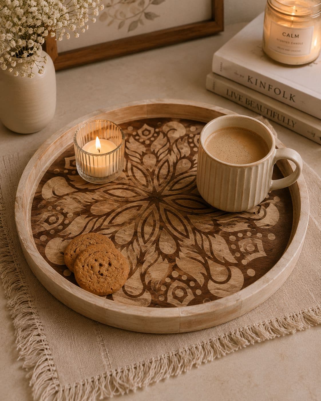 Lotus Heritage Carved Wooden Tray