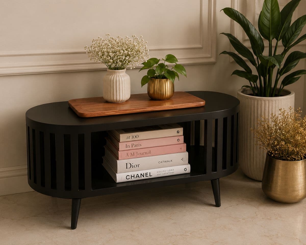 Modern Black Oval Side Table