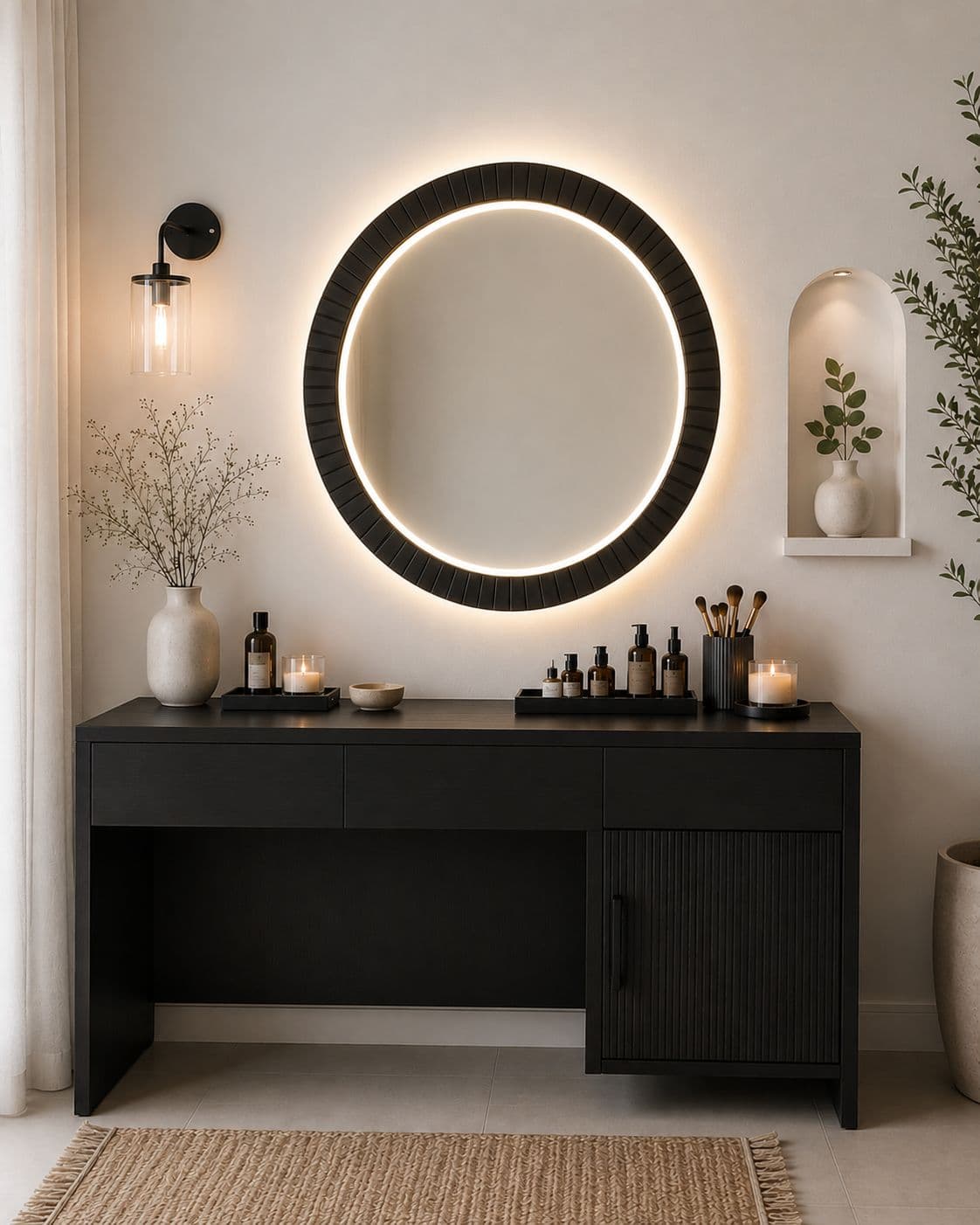 Round wooden frame mirror