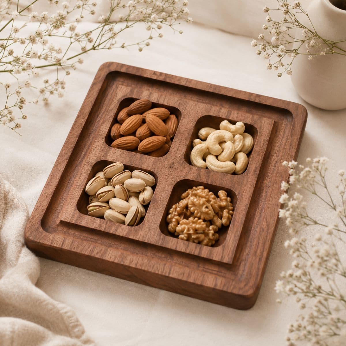 Wooden compartment organizer tray