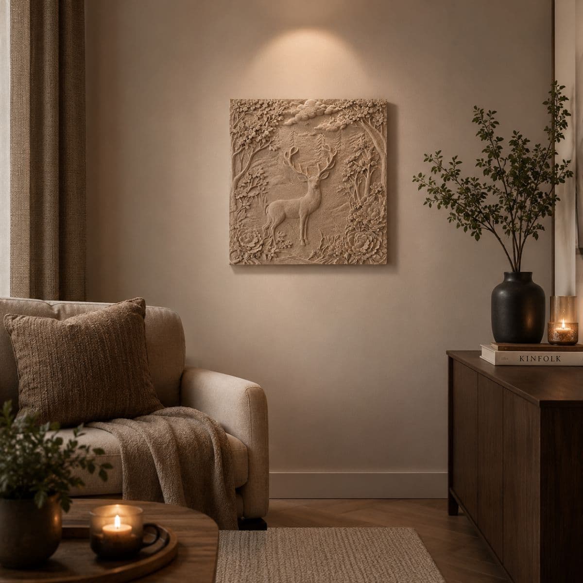 Enchanted Forest Deer Carved Wall Pane