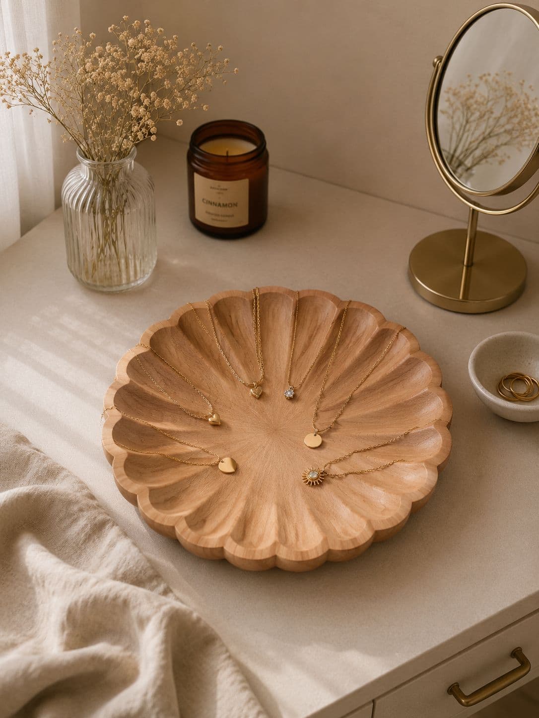 Floral carved wooden plate